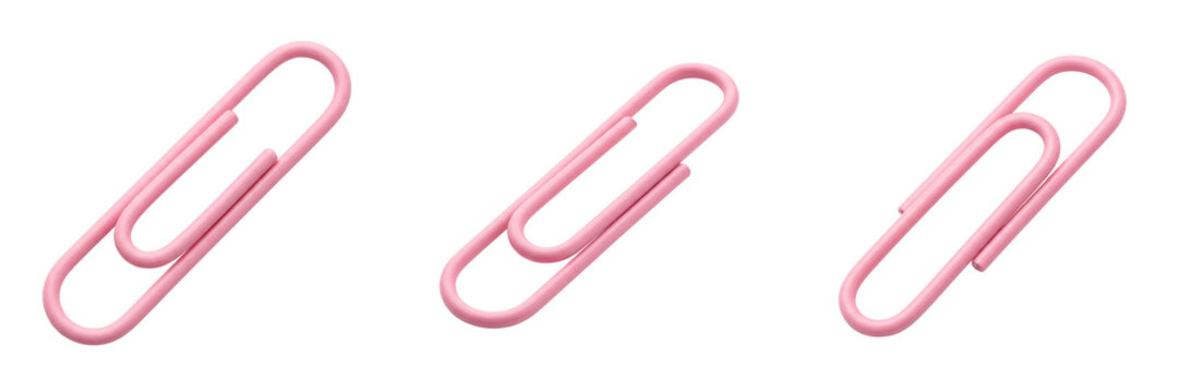 Three pink paper clips on a transparent background