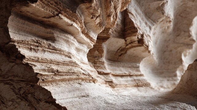 Aged limestone texture featuring dramatic slot canyon walls with flowing erosion patterns, deep striated layers and smooth weathered surfaces in striking black and white monochrome