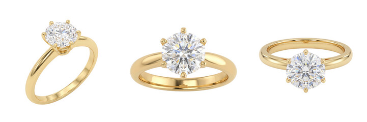Gold ring with diamond isolated on transparent background