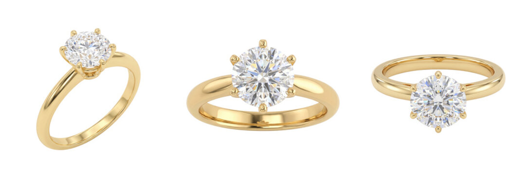 Gold ring with diamond isolated on transparent background