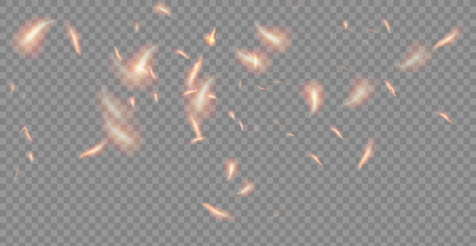 Fiery Orange Sparks and Glowing Embers Flying Through Dark Smoky Fade on Transparent Background.