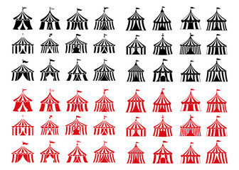 Collection of black and red circus tents with flags and striped patterns © MOHAMMADTORIQUL