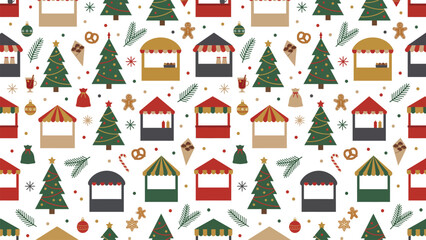 Fototapeta premium Festive Christmas Village Pattern with Houses and Trees for Holiday Design.