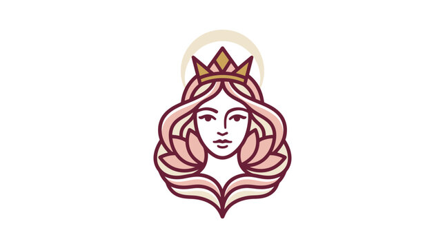 Stylized Illustration of a Regal Goddess with Flowing Hair and Crown.