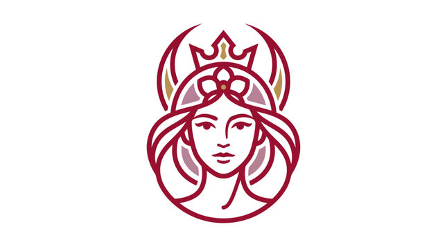 Minimalist linear vector illustration of a beautiful queen portrait.