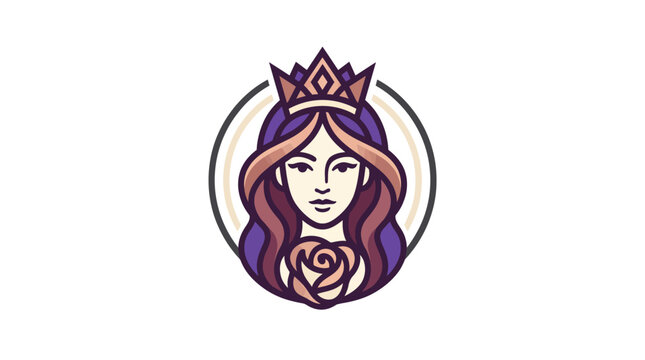 Stylized illustration of a beautiful queen with a crown and rose.