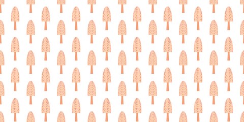Seamless pattern featuring cute hand-drawn shaggy mane mushrooms with pink dots on a white background. Ideal for textile, wallpaper, and packaging design. © Mr. Han Han
