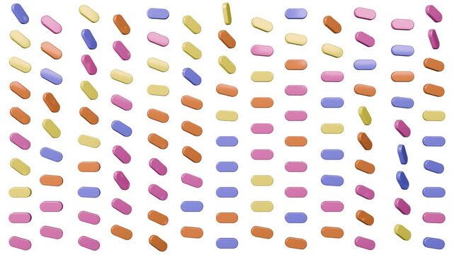 3d rendering colorful pills rotating in a grid formation