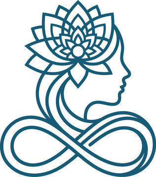 Woman silhouette crowned with a lotus flower represents infinite spiritual.