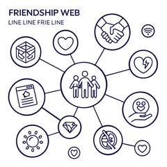 Fototapeta premium Friendship web diagram with social relationship line icons