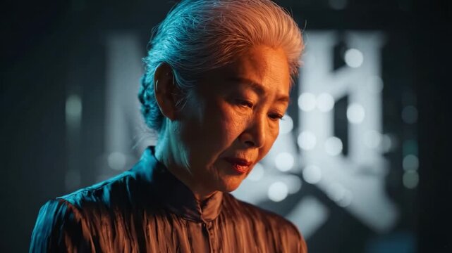 A Reflective Moment: An Elderly Woman Deep in Thought, Bathed in Soft Light Against a Dreamlike Background, Exploring Themes of Wisdom and Introspection