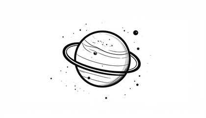 Hand drawn sketch of a ringed planet floating in space surrounded by stars © Bakeke