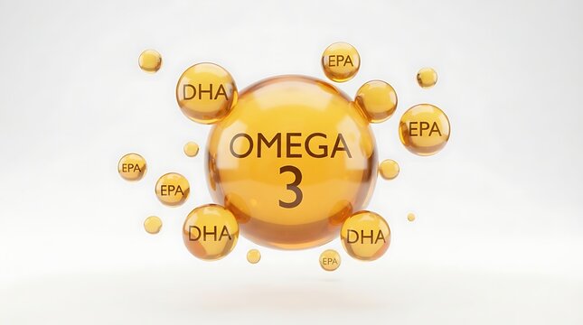 Golden omega 3 dha and epa oil capsules on white background