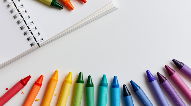 Colored crayon Pencil Flat Lay Frame Background with Copy Space, Creative Education Theme, High Resolution JPG Background