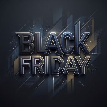 Modern metallic 3D typography for Black Friday sale with urban skyline background and glowing effects