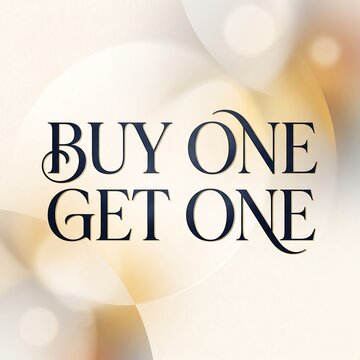 Buy one get one free promotional typography design with soft bokeh background for marketing and sales campaigns