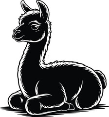 Fototapeta premium Black and white illustration of a sitting llama