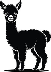 Fototapeta premium Black and white illustration of a cute alpaca