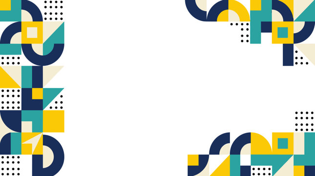 Abstract geometric pattern border with circles and squares in colorful palette
