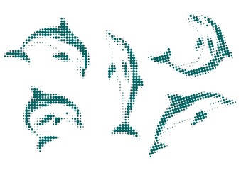 set of dotted dolphin silhouettes.