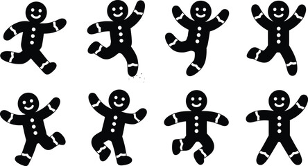 Fototapeta premium Set of gingerbread man icons in different poses