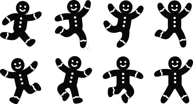 Set of gingerbread man icons in different poses