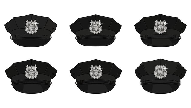 Seamless pattern of police hats with badges, vector illustration. Law enforcement, authority, and security symbols.