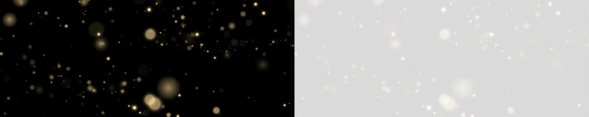 Soft gold light particles drift gently. Bokeh flares create a luxury glow. Transparent PNG for elegant artwork. © Freesstock