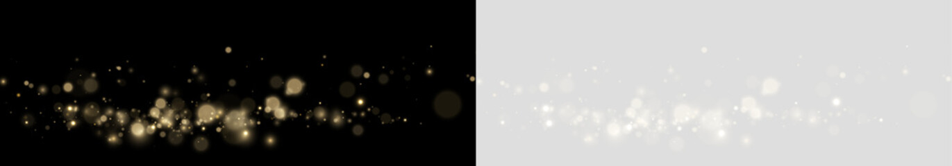 Fine golden particles shine softly. Radiant flares create an elegant effect. Transparent PNG for celebration designs. © Freesstock
