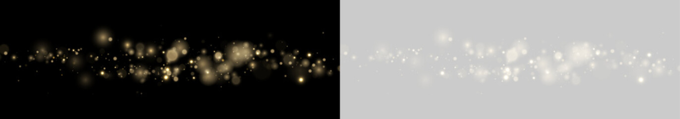Golden shimmer particles glow beautifully. Magical light creates a festive atmosphere. Transparent PNG for elegant overlays. © Freesstock