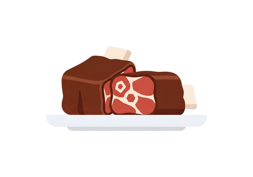 Flat vector illustration of roasted beef ribs on white plate
