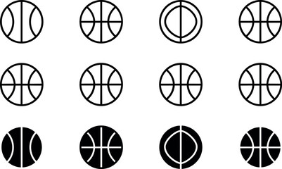 Clean minimalist basketball icon set representing team sports and athletic competition for professional graphic design on white. © Vector Expert