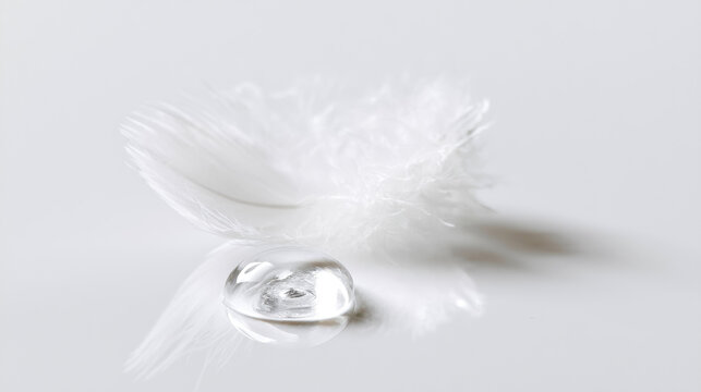 Gentle ear care clean surface white feather clear drop minimal studio soft light pet hygiene ear cleanser