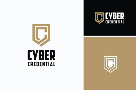 Initial Letter C become a Shield Line for Cyber Protection Logo Design
