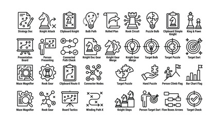 Creative Strategy Planning Chess Infographic Icons Set With Transparent Background © Ashok