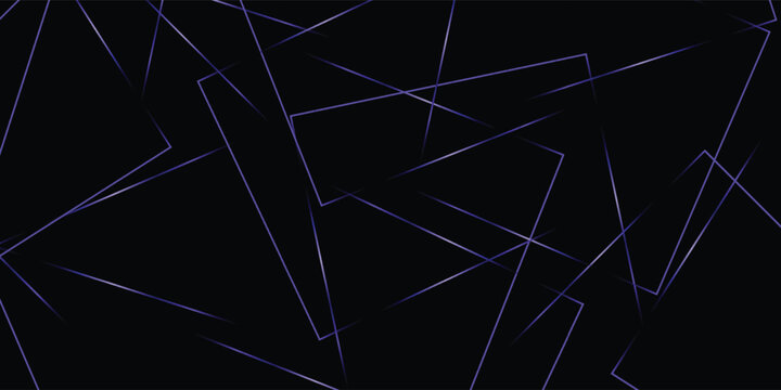 Abstract luxury black background with overlapping thin glowing purple geometric frames for gaming banner, cyber tech poster, and presentation design