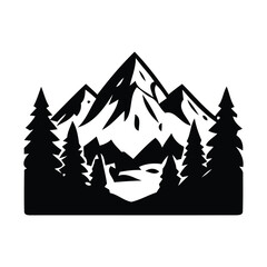 Obraz premium Mountain landscape silhouette with pine trees and forest