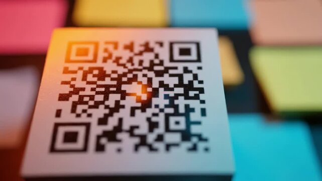 Close-up View of a QR Code with Colorful Sticky Notes in the Background, Representing Modern Technology and Information Sharing in Today's Digital World