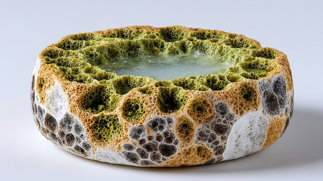 Abstract Mold Texture: An intriguing, abstract composition showcasing the intricate, cellular pattern of mold growth with earthy tones of green, brown, and white.