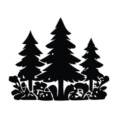 Fototapeta premium Silhouette of three pine trees with bushes