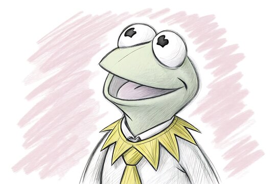 Cartoon frog character wearing a green leafy tie and hat
