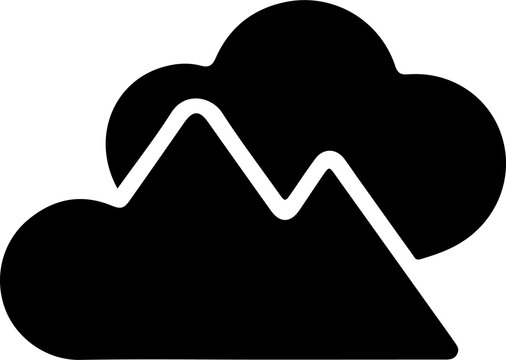 Cloud with mountains icon, natural landscape symbol, adventure illustration, outdoor environment design, minimal nature graphic, modern outline art