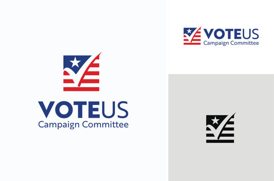 National Flag with Check Mark or initial V for Veteran or Vote Election Campaign logo design