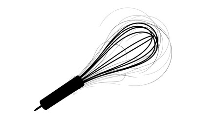 Whisk with motion lines on white background with black whisk preparation ingredient symbolic kitchen cooking utensil dynamic baking mixing with recipe