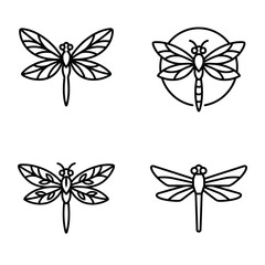 Obraz premium Black and white dragonfly line art.
