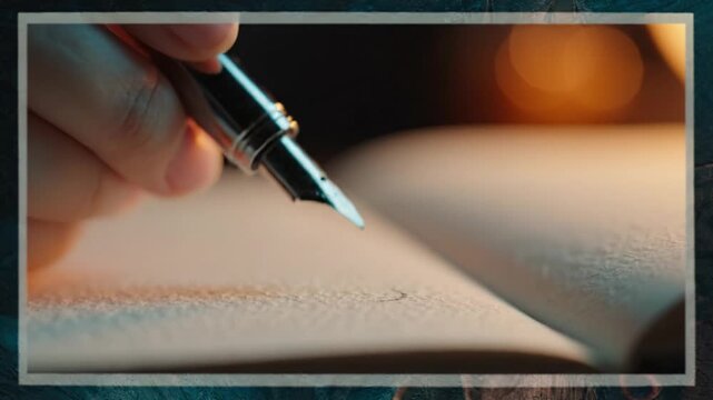 A Close-Up of an Elegant Fountain Pen in Use on Textured Paper - The Art of Writing and Expression Captured Through Graceful Movements and Focused Attention