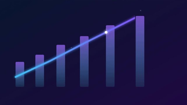 Digital bar chart rising trend line animation showing consistent growth performance metrics for business data analysis