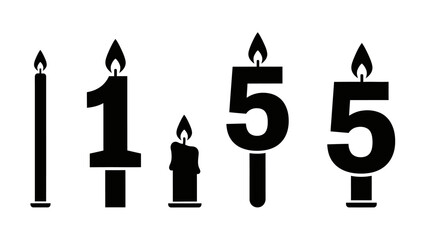 Obraz premium Black number 1 candle with adjacent candles on white background. Simple vector illustration for celebrations.