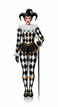 Elegant Jester's Gaze: Digital Art, Striking Monochromatic Diamond Pattern
