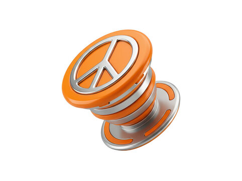 Orange peace sign phone grip. Mobile device accessory for secure holding and stand.